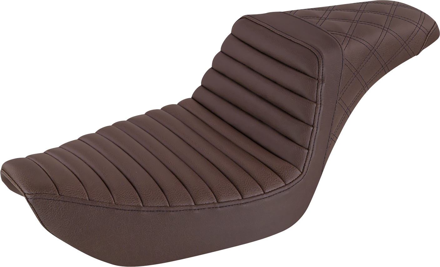 SADDLEMEN Step-Up Seat - Front Tuck-n-Roll/Rear Lattice Stitch - Brown - Dyna 896-04-176BR