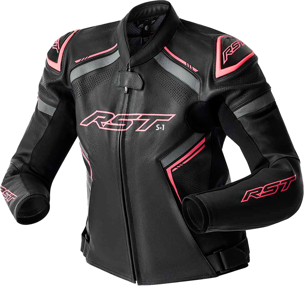 RST Womens S1 D3o Leather Jacket Blk/Flo Pink Sm 556-3626110