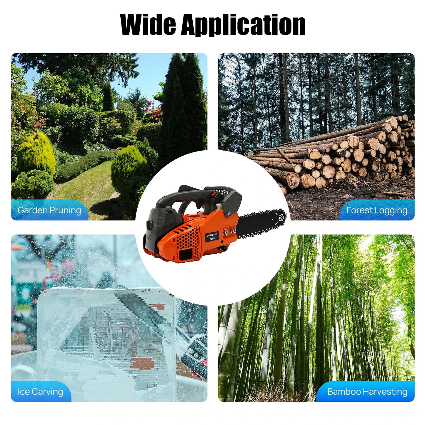 9000 RPM Gasoline Chainsaw, 25.4cc 2-Stroke Engine
