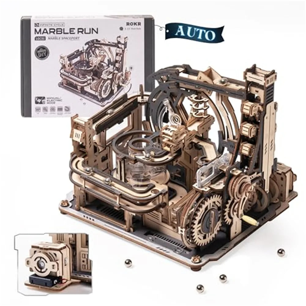 Marble Spaceport 3D Wooden Puzzle Motor driven Mechanical Model Kits for Kids Adults