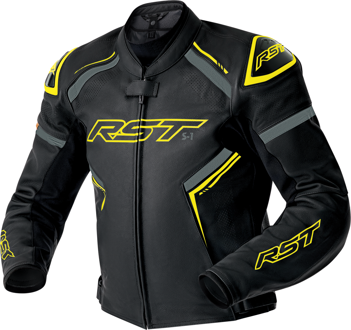 RST S1 D3o Leather Jacket Blk/Gry/Flo Yel 2x 556-3605248