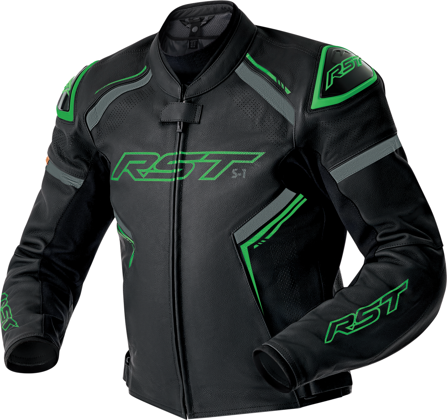 RST S1 D3o Leather Jacket Blk/Gry/Flo Grn 2x 556-3605348