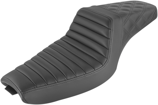 SADDLEMEN Step-Up Seat - Front Tuck-n-Roll/Rear Lattice Stitch - Black 807-03-176