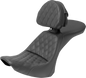 SADDLEMEN Explorer Seat - With Backrest - Lattice Stitched - Black - FLSTN 806-15-030LS