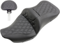 SADDLEMEN Roadsofa Seat - with Backrest - Full Lattice Stitch - Heated - '08-'23 FLH/FLT 808-07B-182BRHC