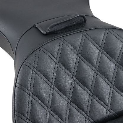 SADDLEMEN Explorer Seat - With Backrest - Lattice Stitched - Black - FLSTS 800-23-030LS