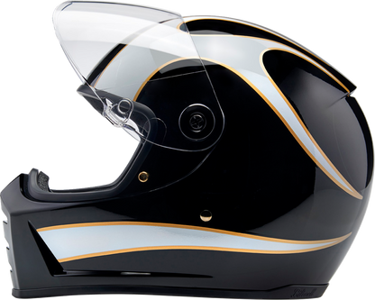 BILTWELL Lane Splitter Helmet - Gloss Black/White Flames - Medium 1004-570-503