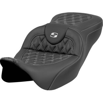 SADDLEMEN Roadsofa™ Seat - Lattice Stitch - Silver Stitch - w/o Backrest - FL '08-'23 808-07B-18205