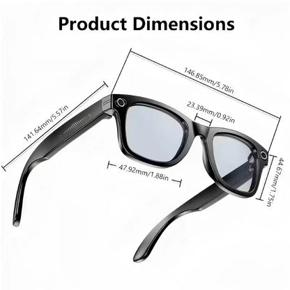 8MP camera smart glasses with video recording, 4K resolution, metal semi-rimless design, photochromic lenses