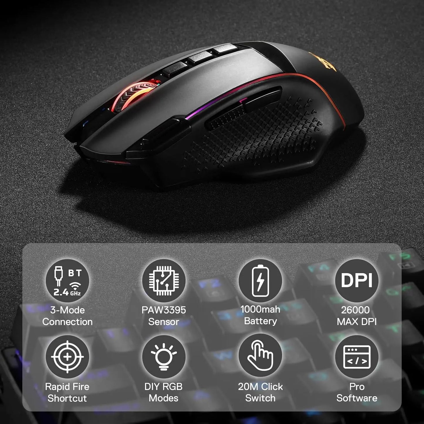 M991 Wireless Gaming Mouse with 9 Macro Buttons RGB Backlight Mice,