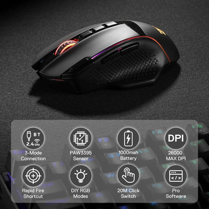 M991 Wireless Gaming Mouse with 9 Macro Buttons RGB Backlight Mice,