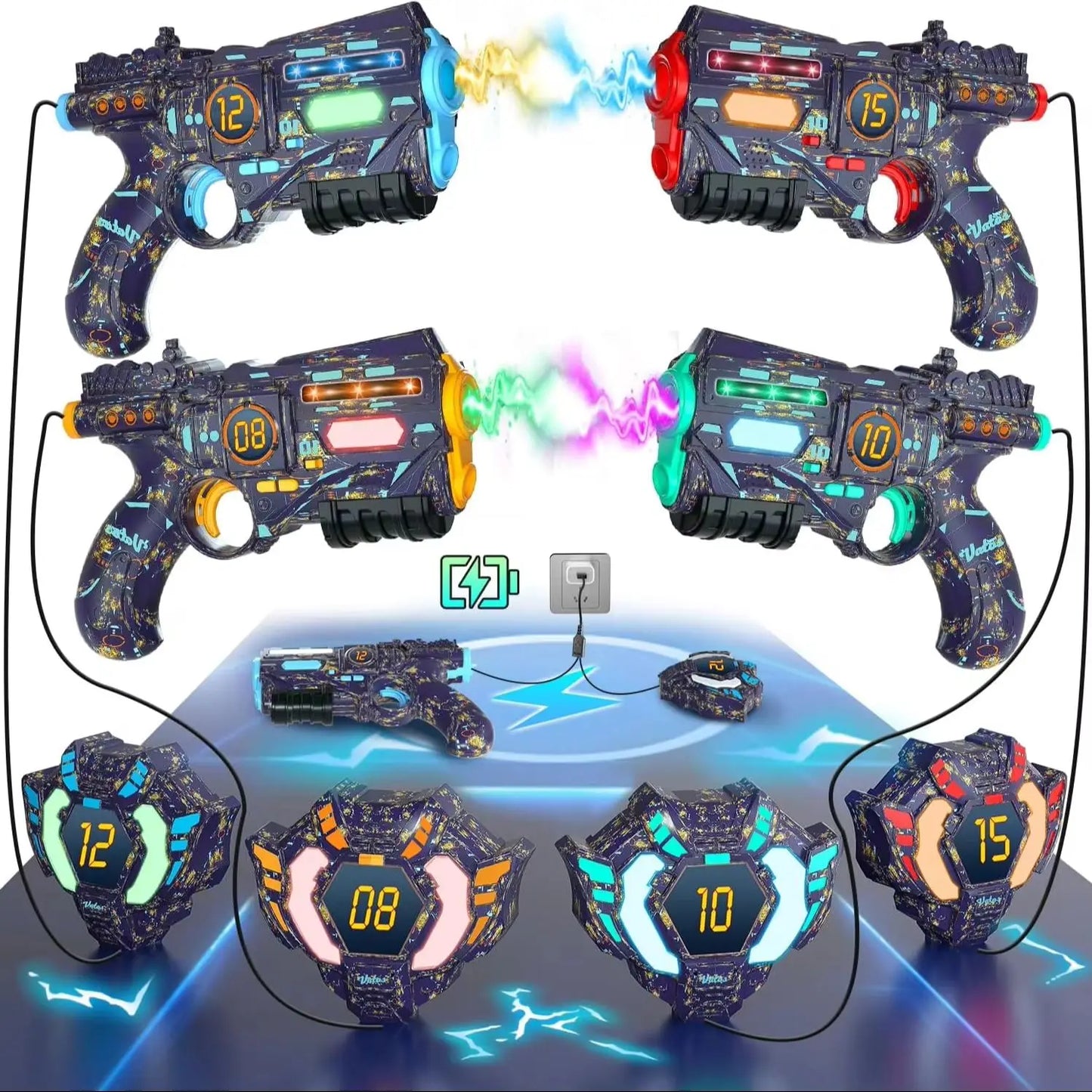 VATOS 4 Rechargeable Infrared Laser Tag Guns and Vest with Glowing Lights