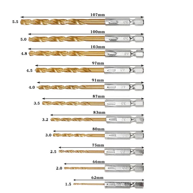 13/16Pcs HSS High Speed Steel Titanium Coated Drill Bit Set