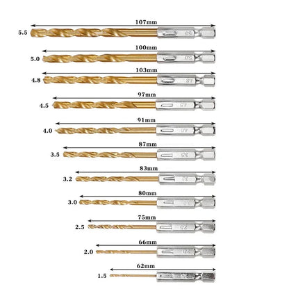 13/16Pcs HSS High Speed Steel Titanium Coated Drill Bit Set