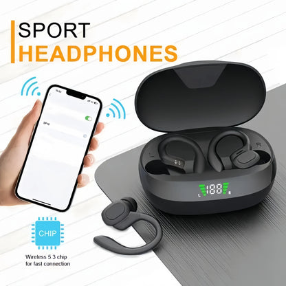 Wireless Earbuds with Microphone, Sports Ear Clip, and Led Display