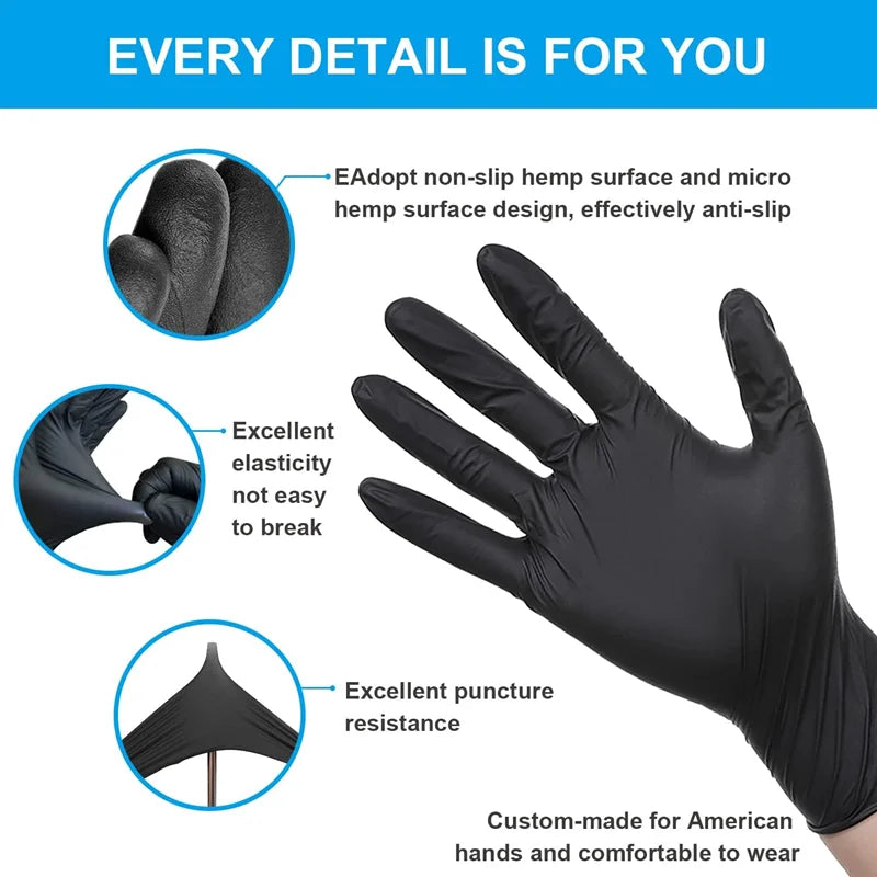 20/50/100PCS Black Durable Disposable Nitrile Gloves
