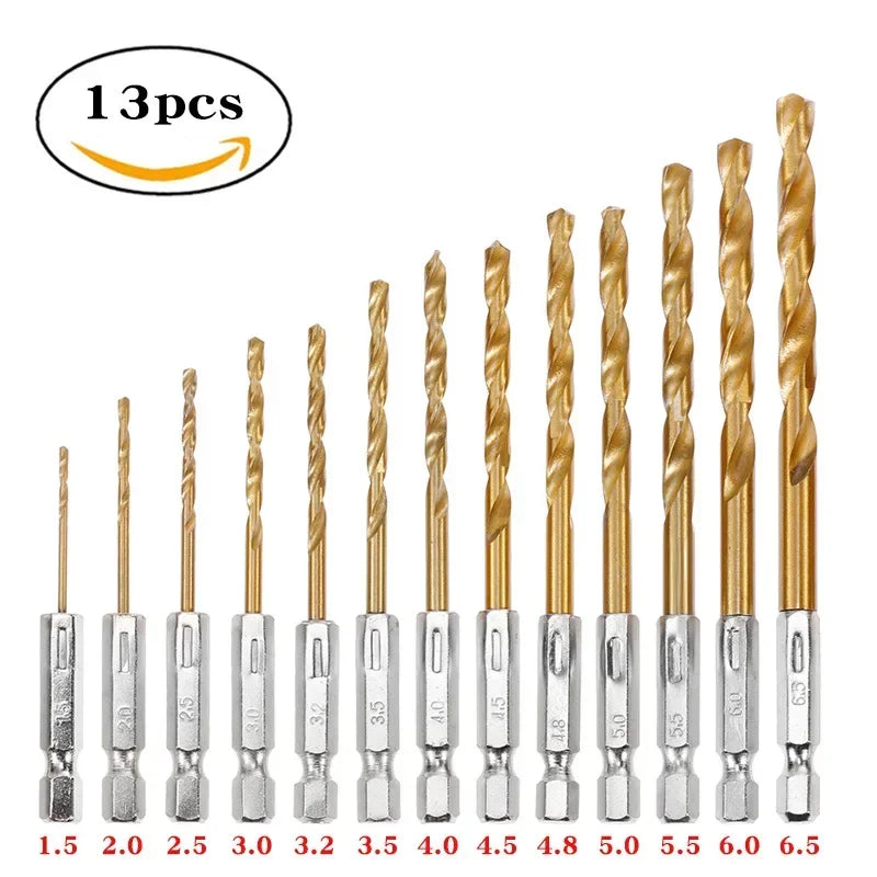 13/16Pcs HSS High Speed Steel Titanium Coated Drill Bit Set