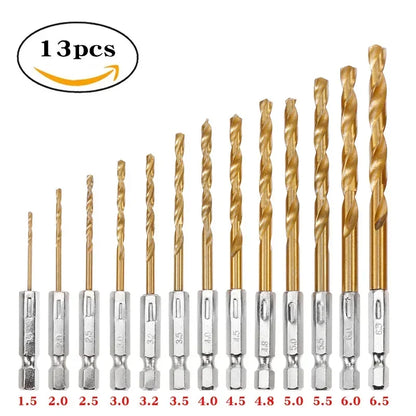 13/16Pcs HSS High Speed Steel Titanium Coated Drill Bit Set
