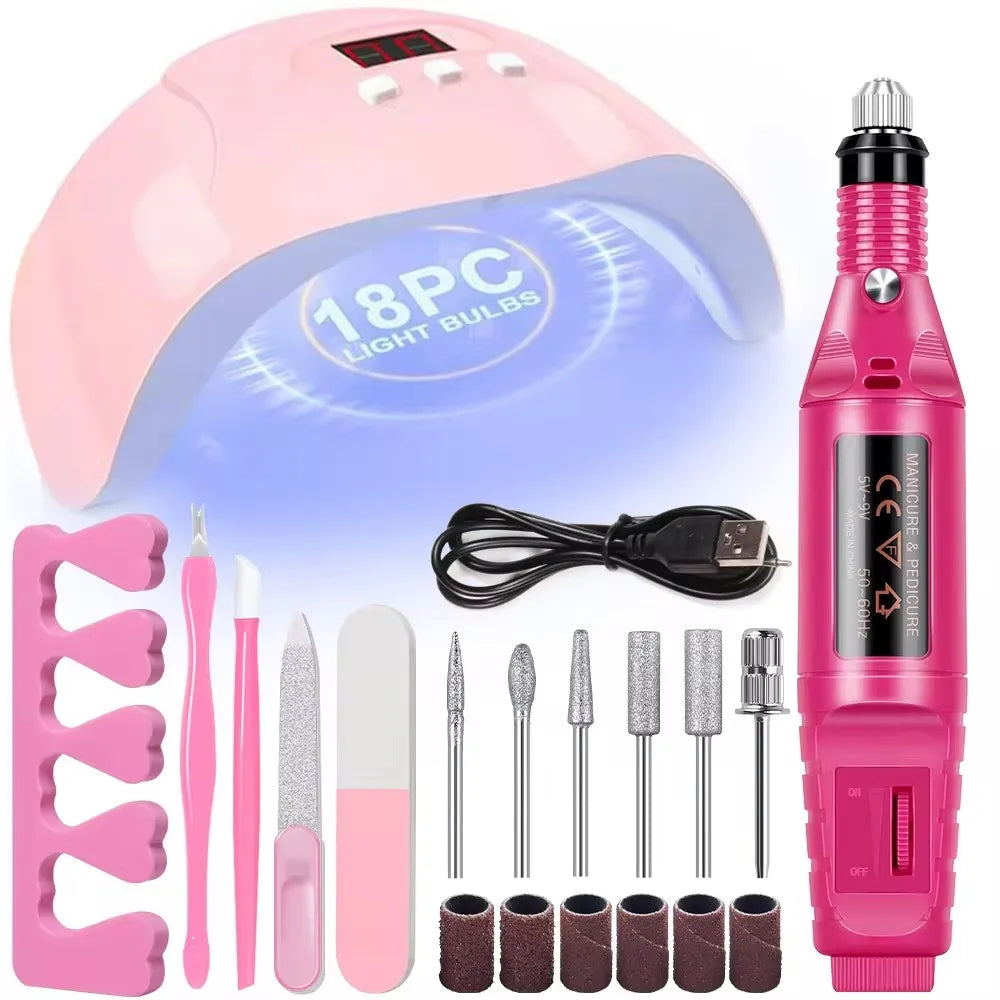 Professional Electric Nail Manicure Kit with UV Nail Dryer Lamp