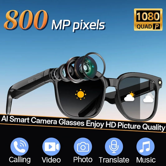 AI Smart Video Glasses, with 8-megapixel camera, supporting 4K HD video recording, wireless calling and music