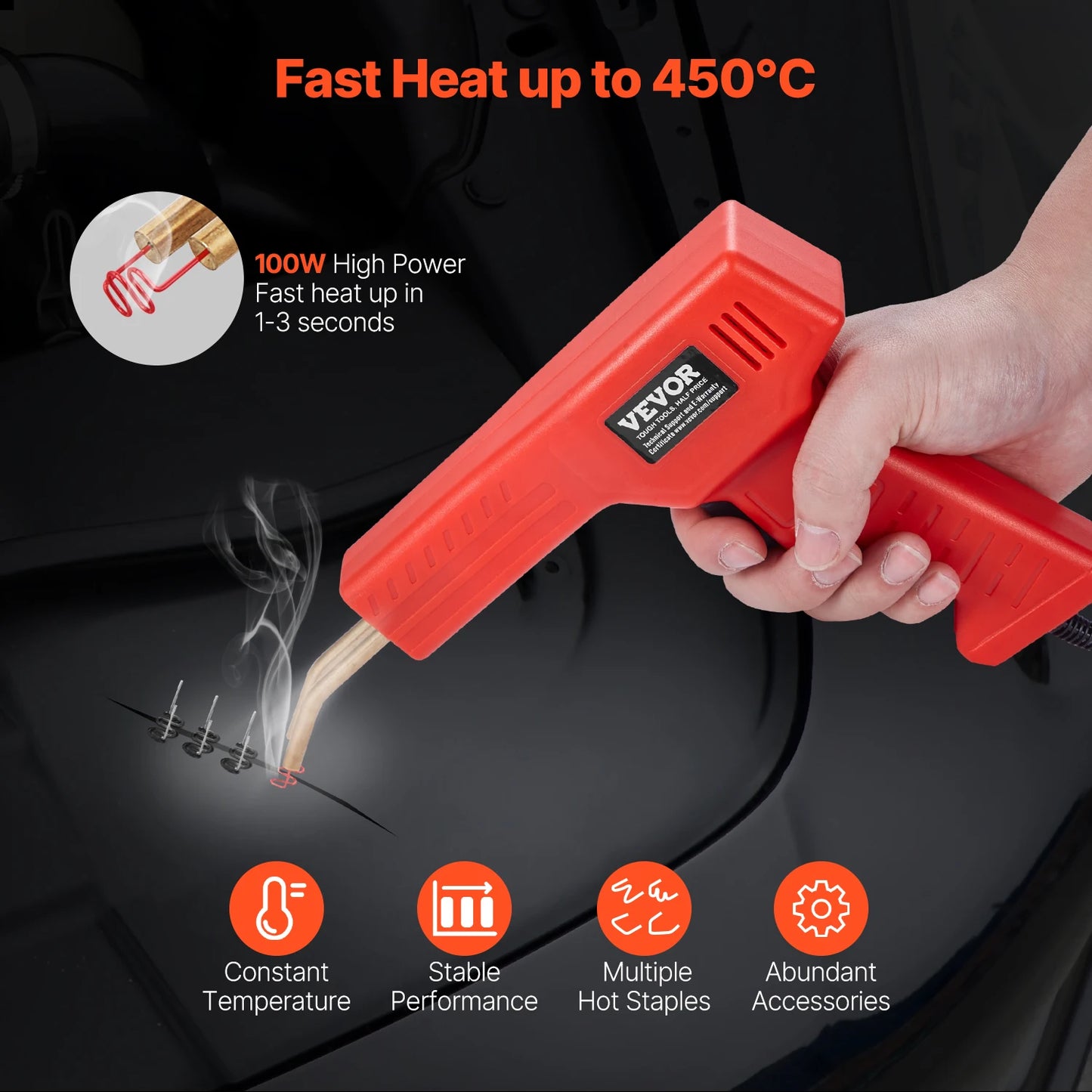 100W Plastic Welding Gun with 800PCS Hot Staples Repair Kit