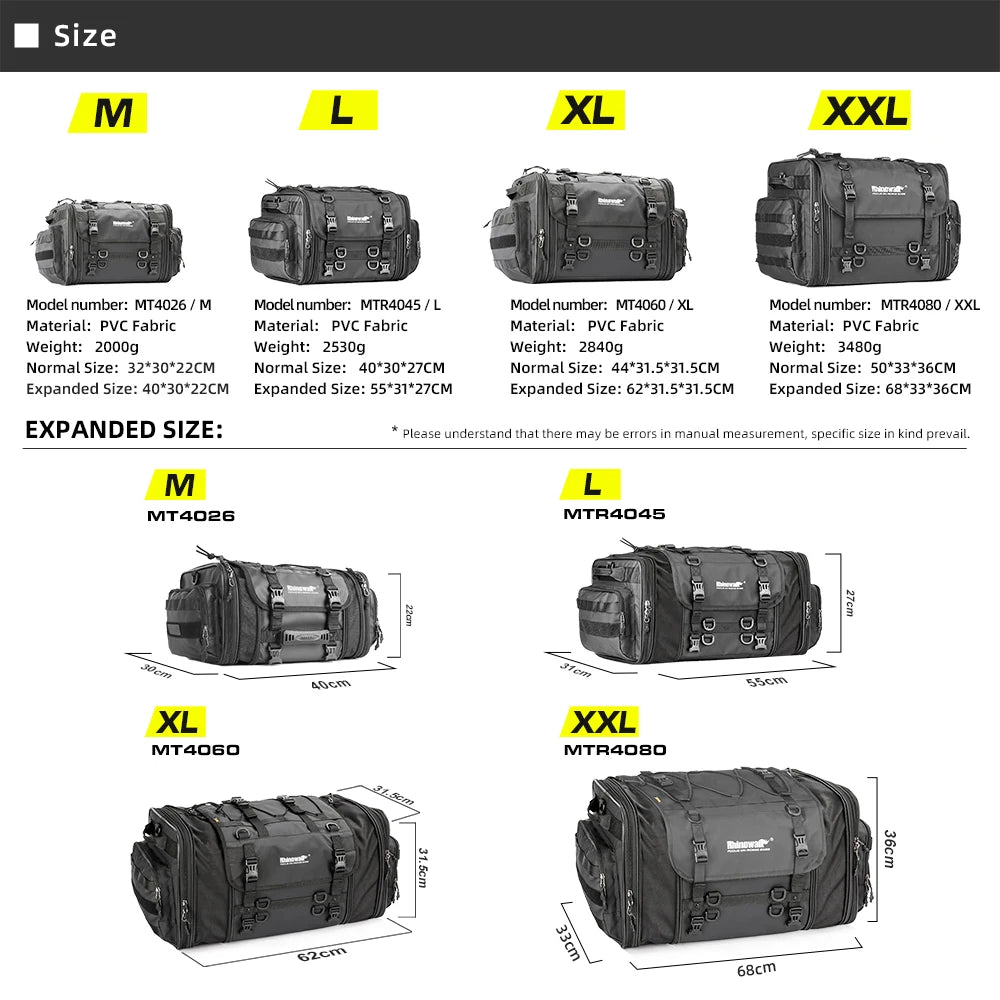 Motorcycle Travel Luggage Bag Waterproof 19L-80L Expandable Big Capacity Motor Tail/Trunk/Rack Bag For Most motorcycle