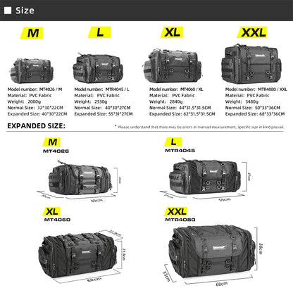 Motorcycle Travel Luggage Bag Waterproof 19L-80L Expandable Big Capacity Motor Tail/Trunk/Rack Bag For Most motorcycle