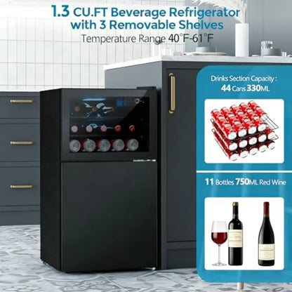 2.6 cu.ft glass-door mini fridge with freezer, reversible design