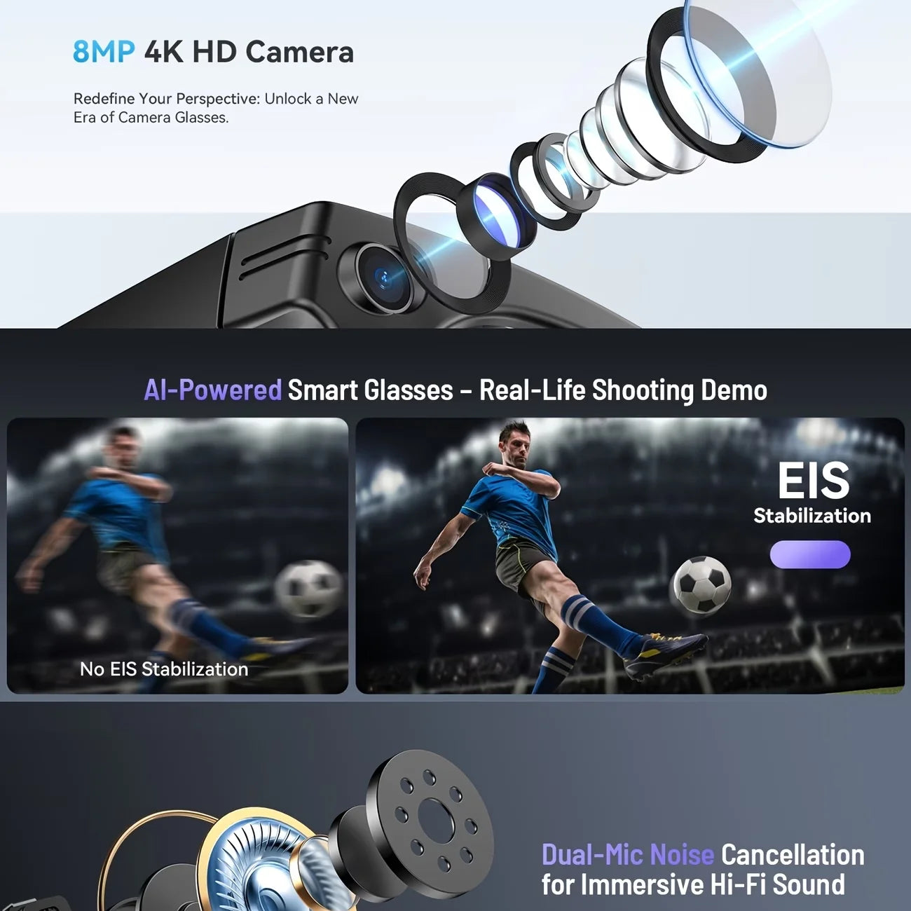AI Smart Video Glasses with Camera and Photo Capabilities