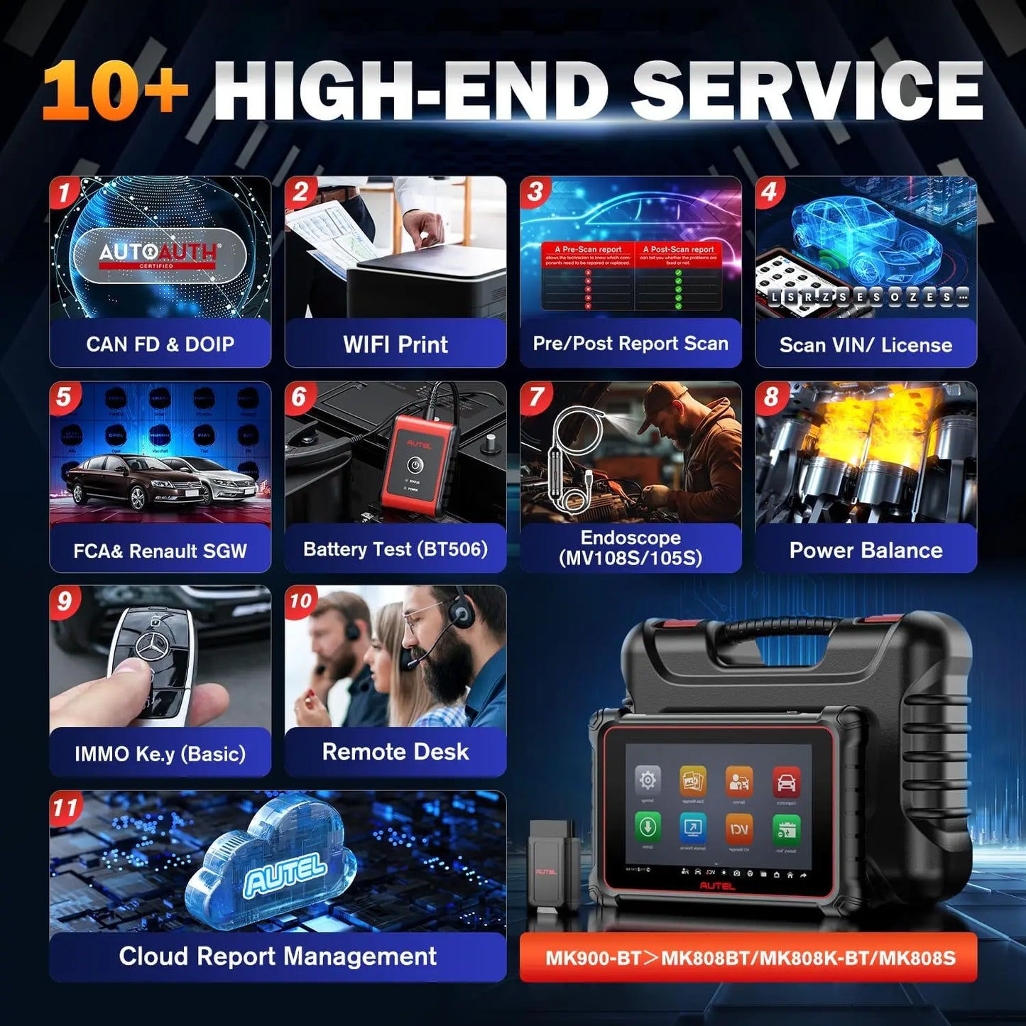 MK900BT MK900-BT Car Bi-directional Diagnostic Tools 40+ Services