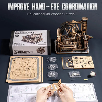 Marble Spaceport 3D Wooden Puzzle Motor driven Mechanical Model Kits for Kids Adults