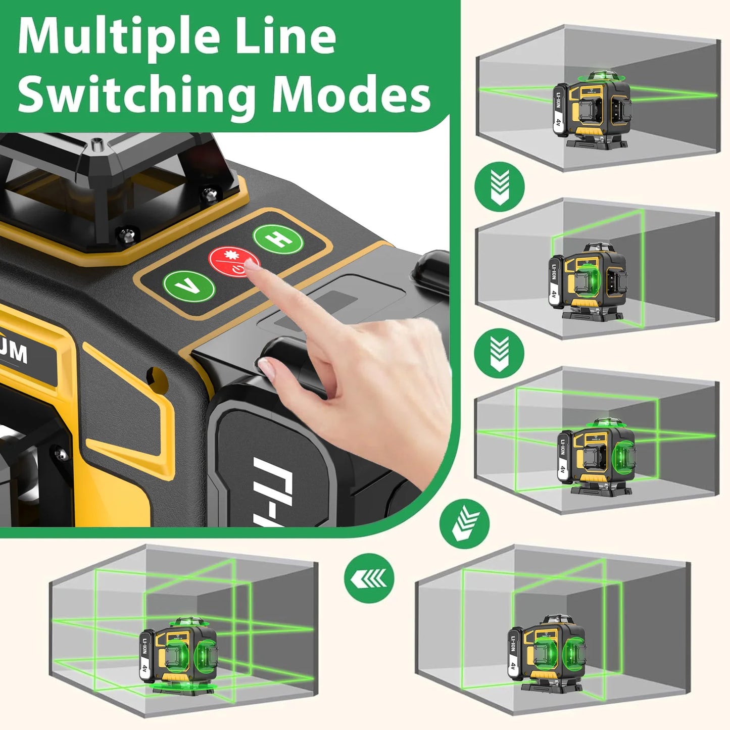 Professional 16-Line Laser Level with Measuring Tool Includes Tripod And Battery