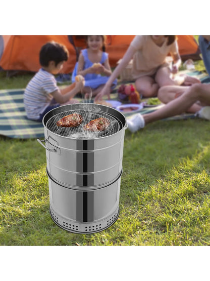 Large Stainless Steel Portable Smokeless Barbecue Charcoal Barrel Grill