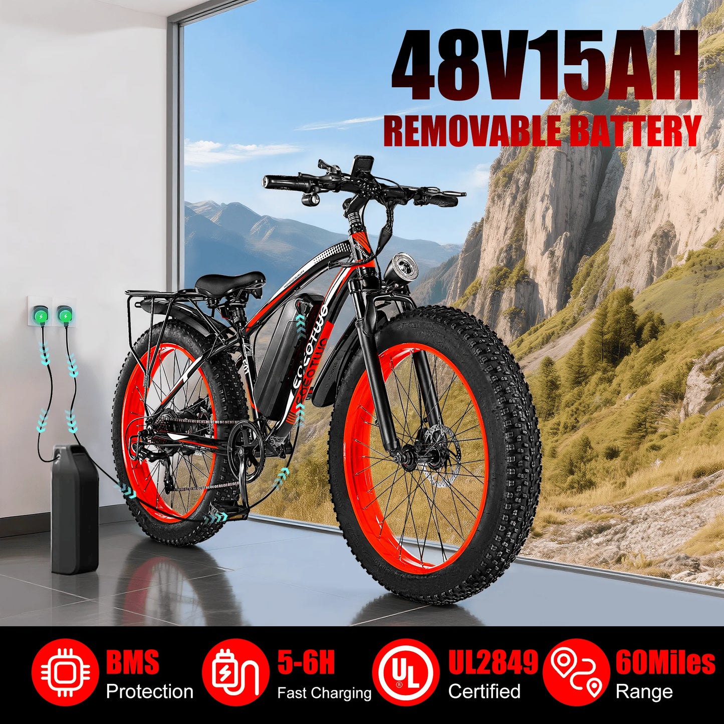 1500W Fat Tire Off Road Electric E Bike 34MPH