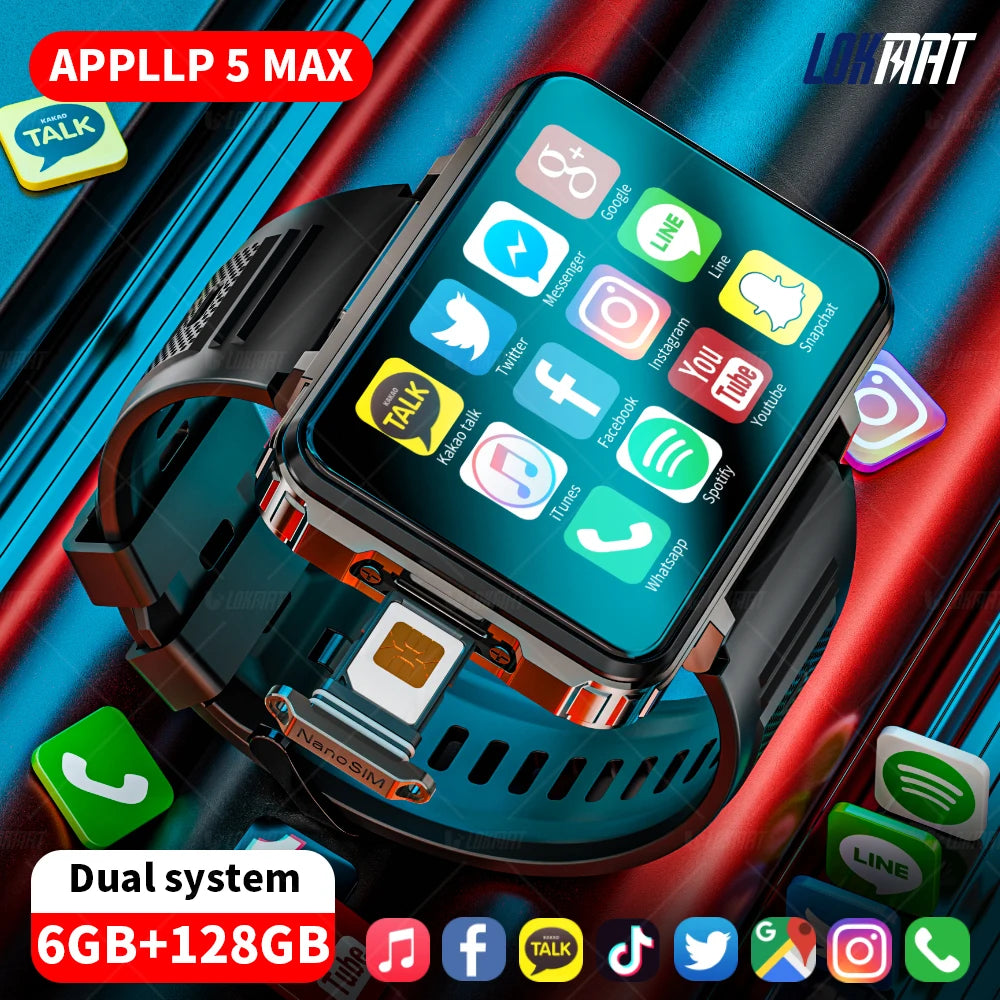 APPLLP 5 MAX Android Watch Phone Square Big Screen 4G Calls Smartwatches Dual Camera with Flashlight Gaming Watch