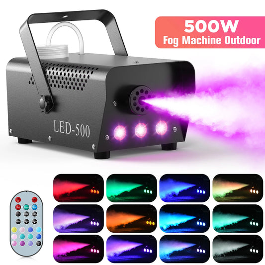 500W Smoke Machine, Color Fog Machine with Remote Control, Stage Smoke Ejector