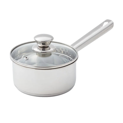 Oven Safe Stainless Steel Saucepan with Straining Lid 1qt Dishwasher Safe Induction Compatible Heat Resistant Glass Lid Durable