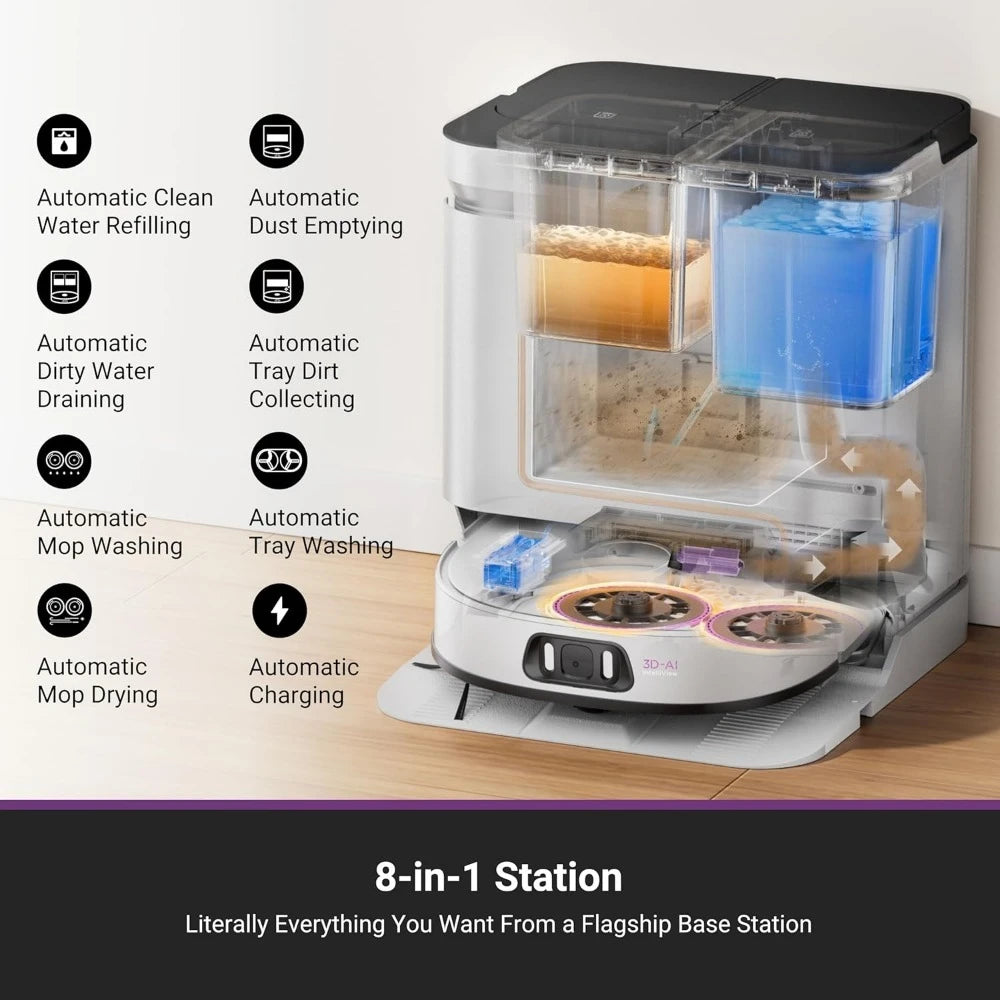 Robot Vacuum and Mop with Self Emptying Base with Anti Tangle AI Obstacle Avoidance