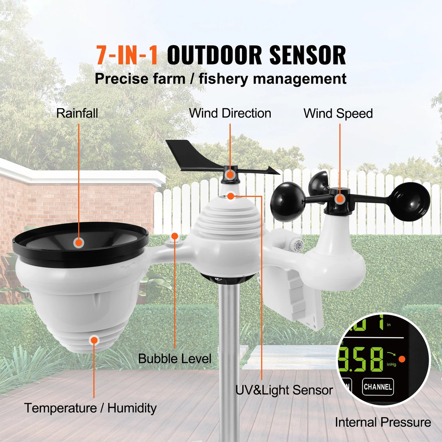 7-in-1 Wi-Fi Weather Station / Solar Wireless Outdoor Temperature Sensor with Humidity Alarm