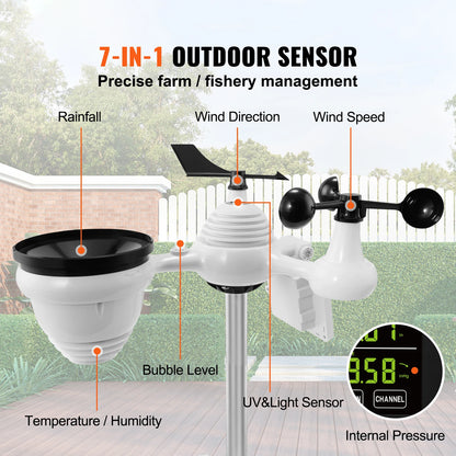 7-in-1 Wi-Fi Weather Station / Solar Wireless Outdoor Temperature Sensor with Humidity Alarm