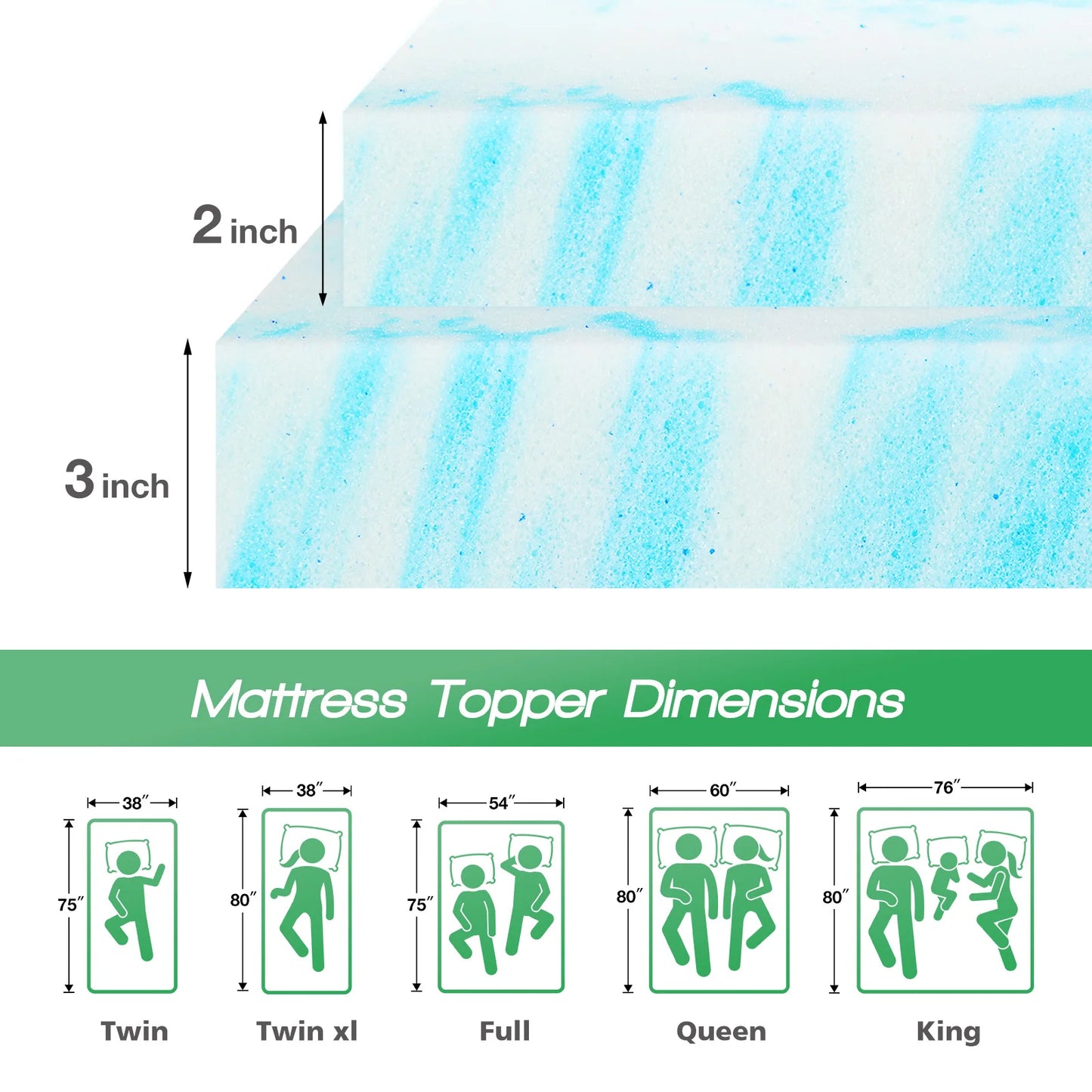 3 Inch Gel Memory Foam Mattress Topper Full Size Cooling Mattress