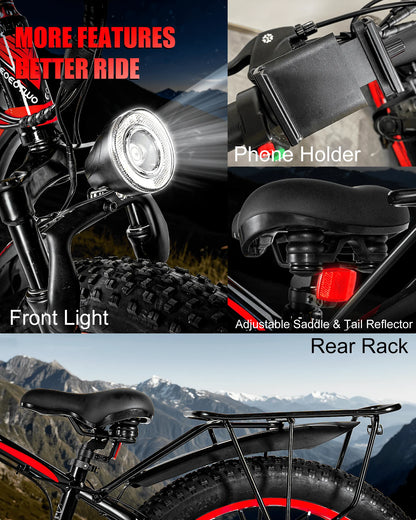 1500W Fat Tire Off Road Electric E Bike 34MPH