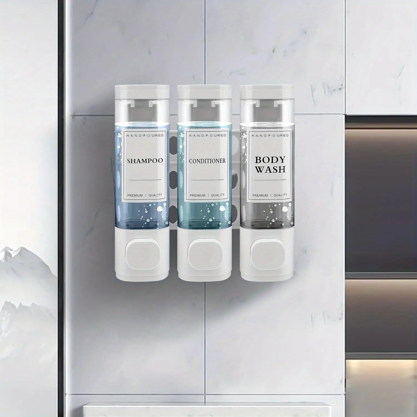 Wall-mounted, 3-in-1 Shampoo and Conditioner Dispenser,