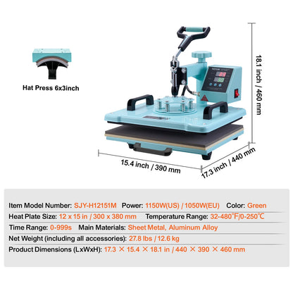 8 in 1 Heat Press/Transfer Machine for T-Shirts/Mugs/Hats/Plates Pink