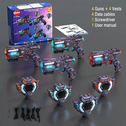 VATOS 4 Rechargeable Infrared Laser Tag Guns and Vest with Glowing Lights