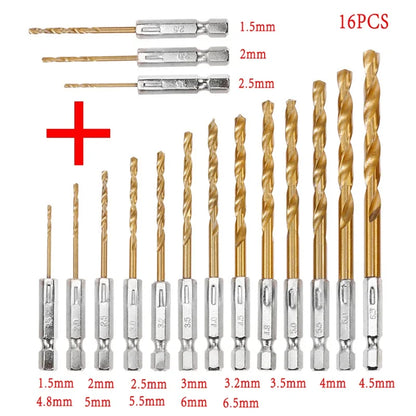 13/16Pcs HSS High Speed Steel Titanium Coated Drill Bit Set