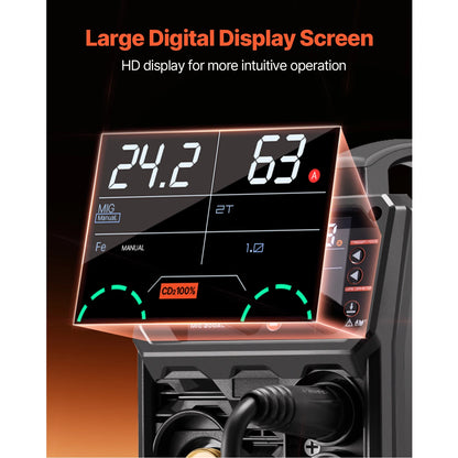 5-in-1 200Amp Plus Mig Welding Machine Gas,Flux Core MIG/Stick/Lift TIG/AU TIG with LCD Screen Display