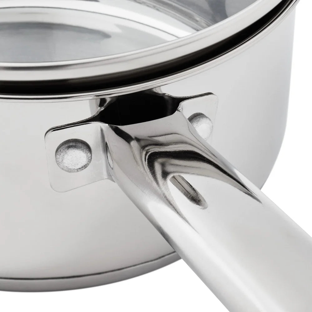 Oven Safe Stainless Steel Saucepan with Straining Lid 1qt Dishwasher Safe Induction Compatible Heat Resistant Glass Lid Durable