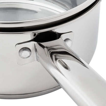 Oven Safe Stainless Steel Saucepan with Straining Lid 1qt Dishwasher Safe Induction Compatible Heat Resistant Glass Lid Durable
