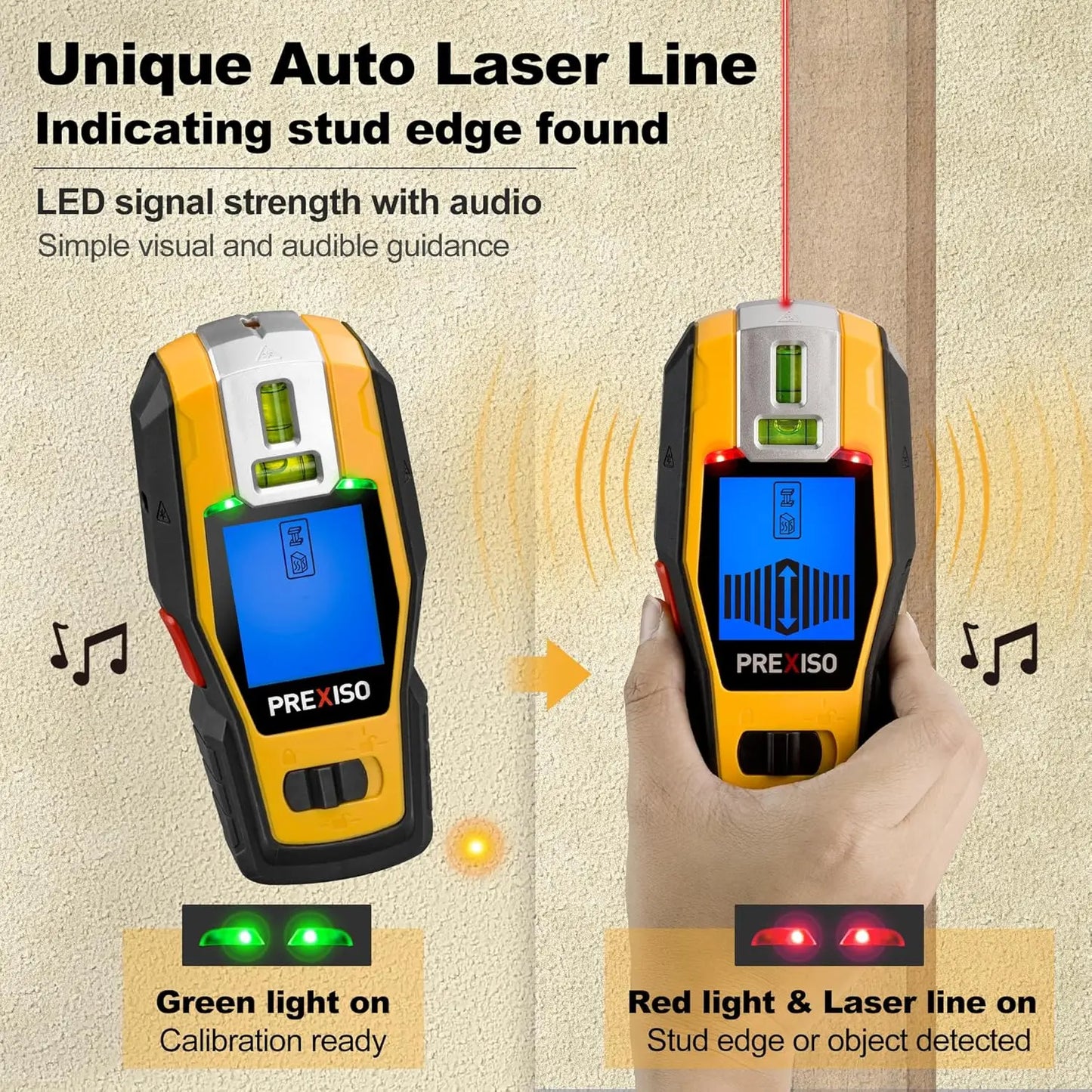 Rechargeable 2-in-1 Stud Finder with Laser Level for Wall, Wood, Metal & Wire Detection